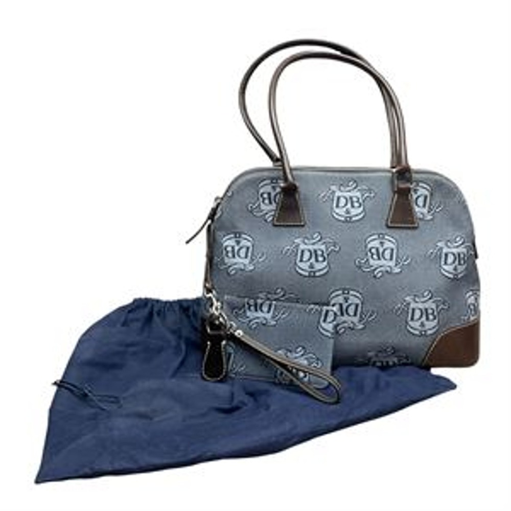 Dooney & Bourke Blue Crest Jacquard Satchel Handbag with Wristlet and Dust Bag
